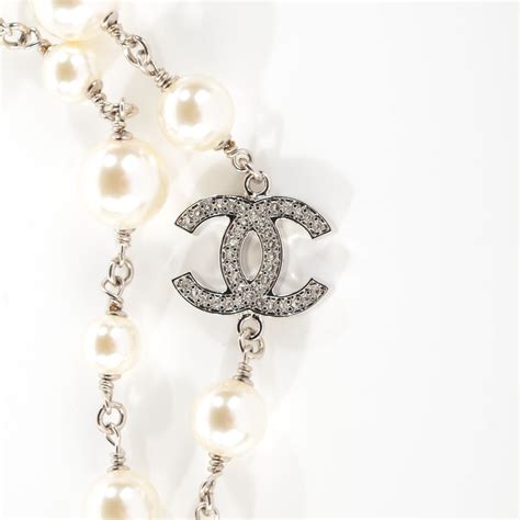 chanel crystal pearl cc long necklace silver|authentic Chanel necklaces.